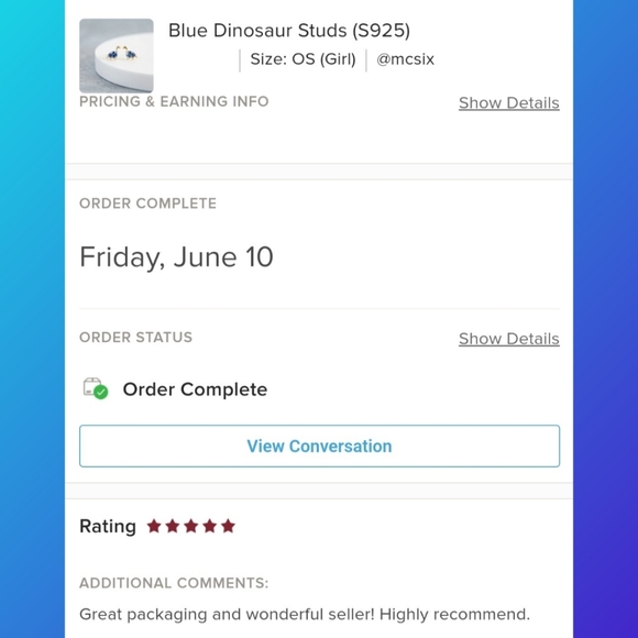 Blue Dinosaur Studs (S925) - Only 1 left! - Picture 8 of 9